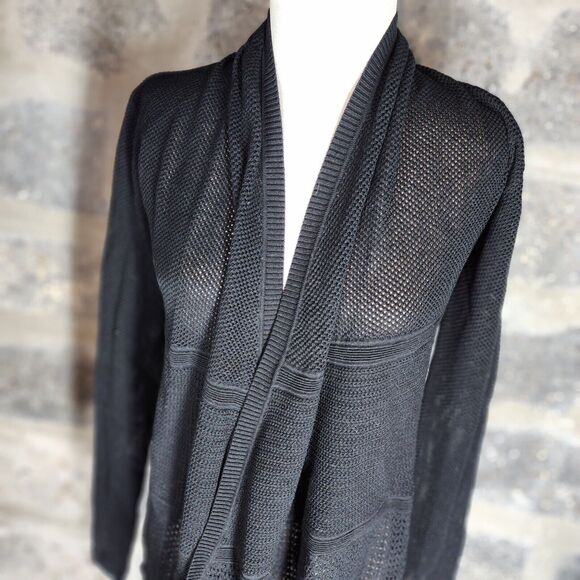 LACOSTE MALANDRINO Colab sz S black open front cardigan sweater open knit - Picture 4 of 7